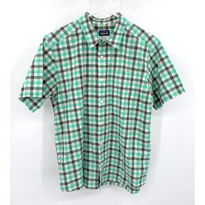 Patagonia Shirt Mens M Green Check Button Up Short Sleeve